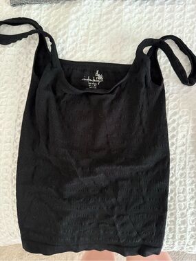Free People Black Ribbed Tie-Strap Tank